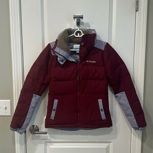Red and grey Columbia winter coat